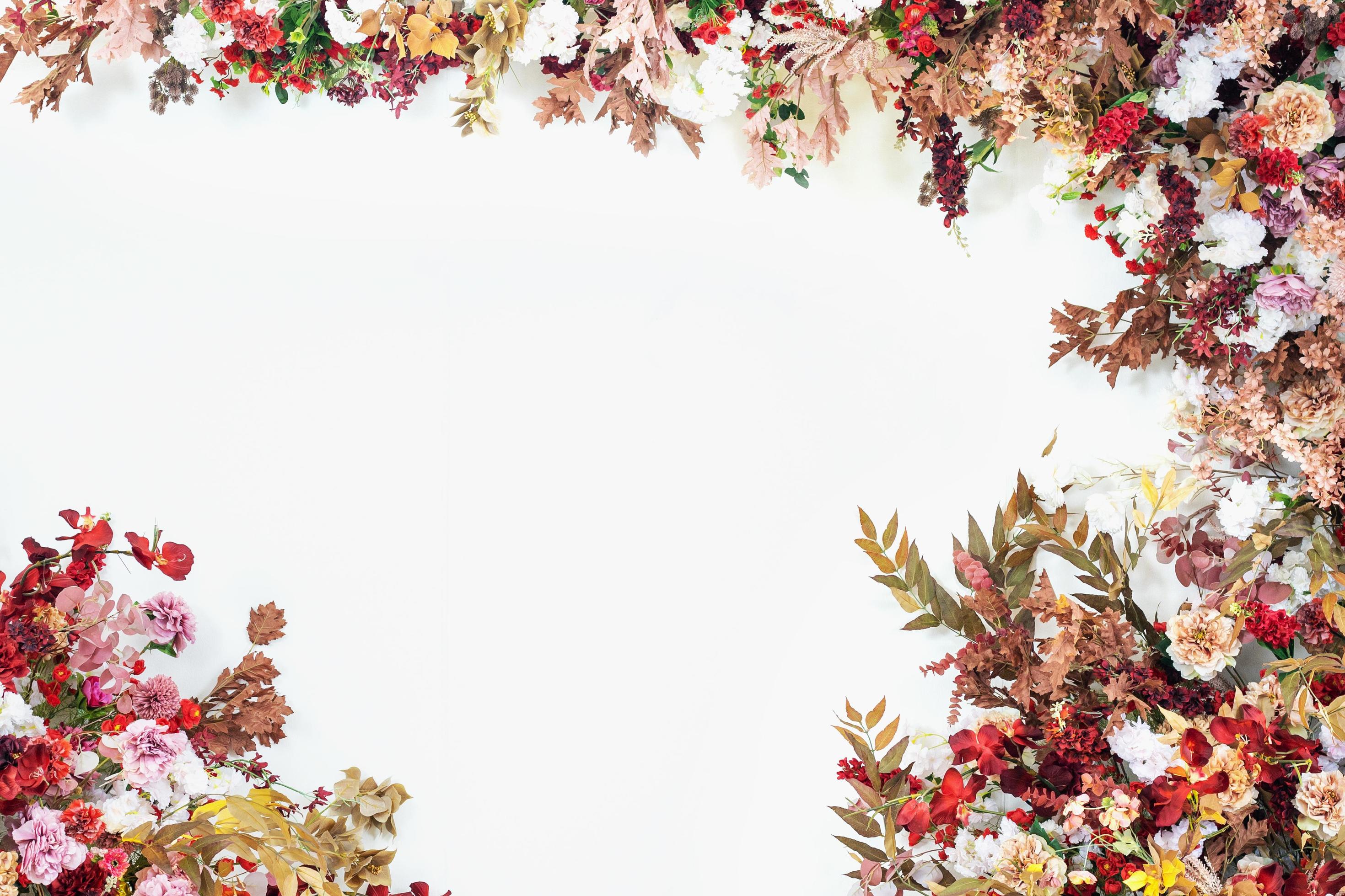 Many colorful flower on white background of wedding backdrop ,wedding