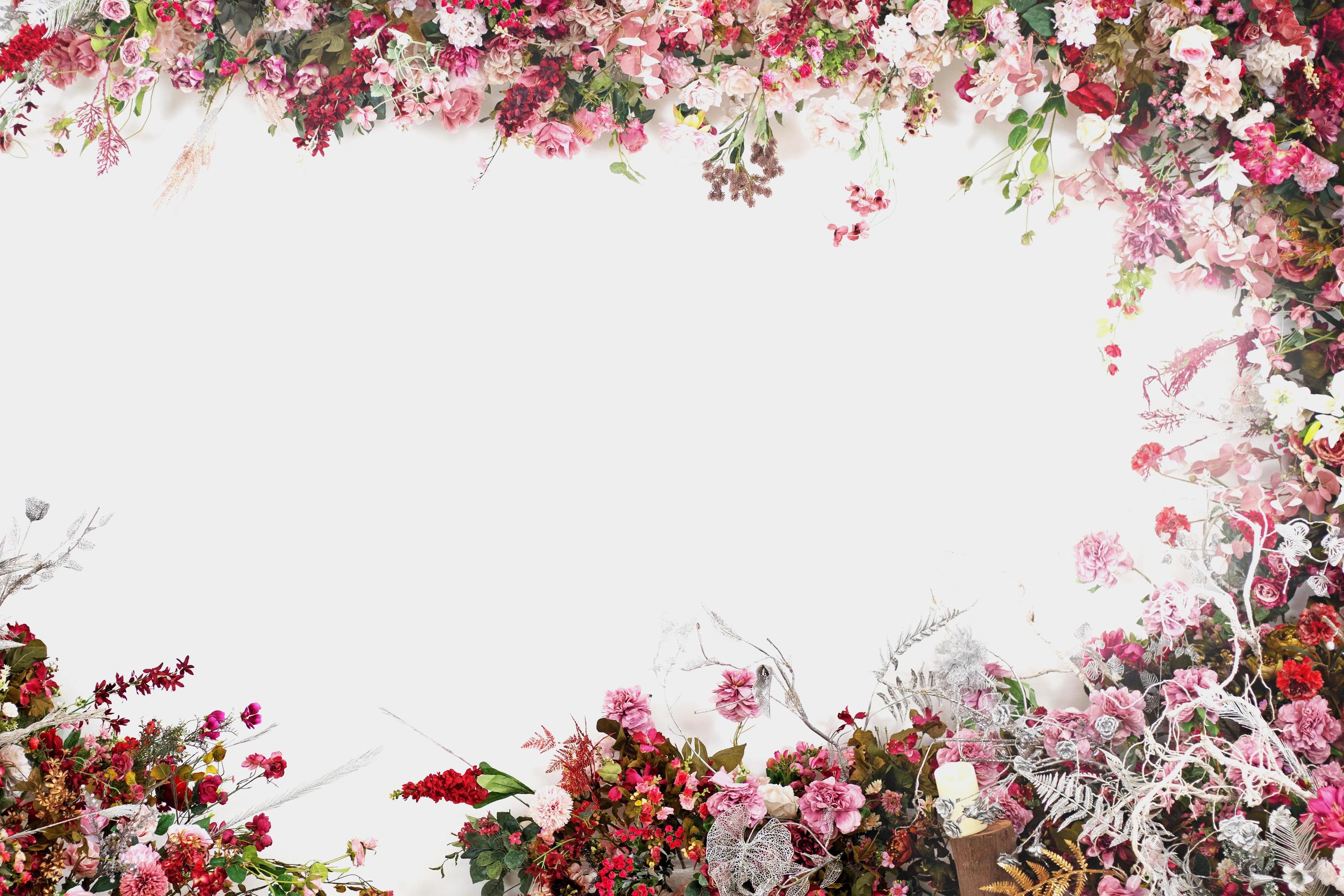 Many colorful flower on white background of wedding backdrop ,wedding