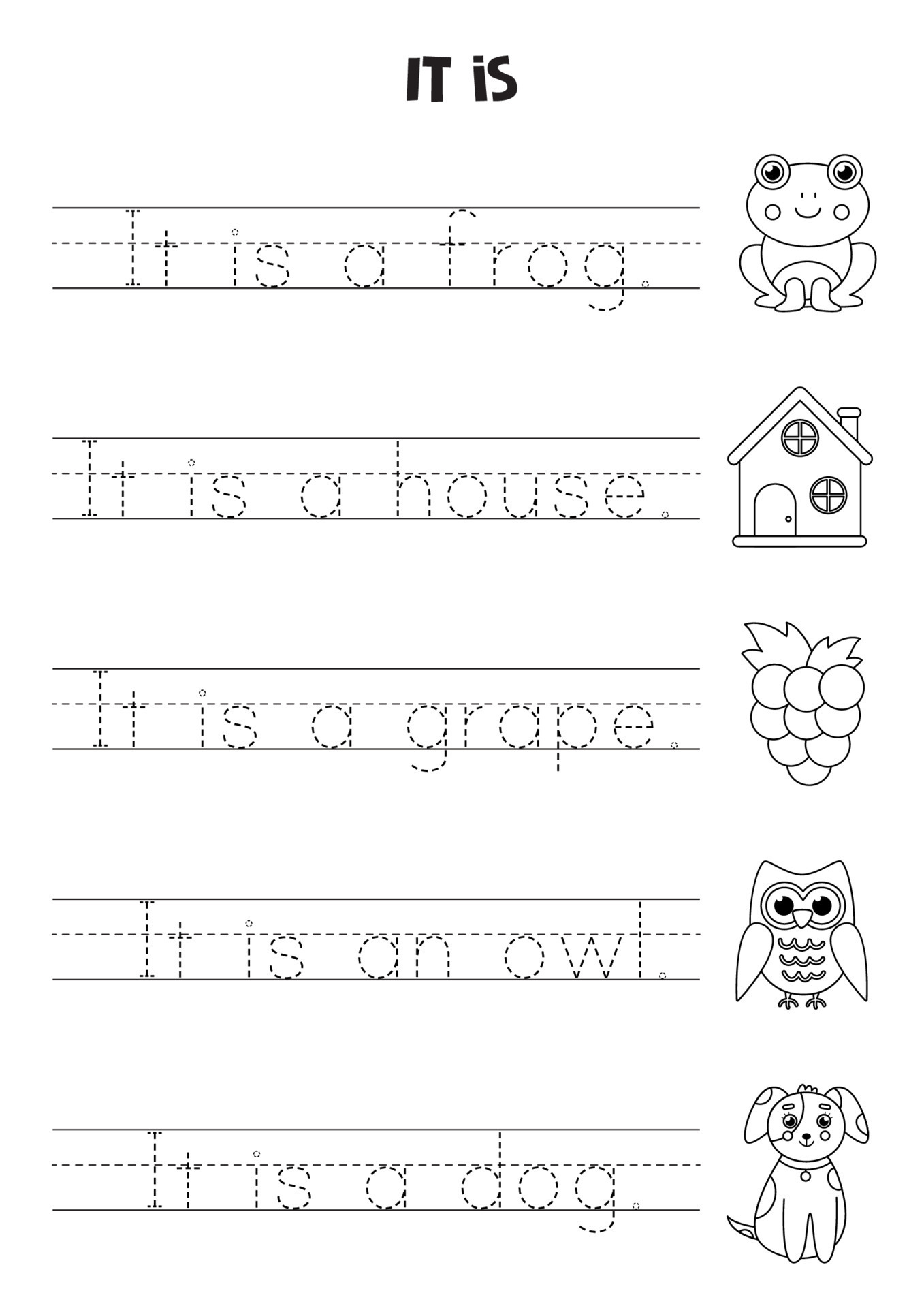 It is sentence for kids. Black and white worksheet. 13130390 Vector Art
