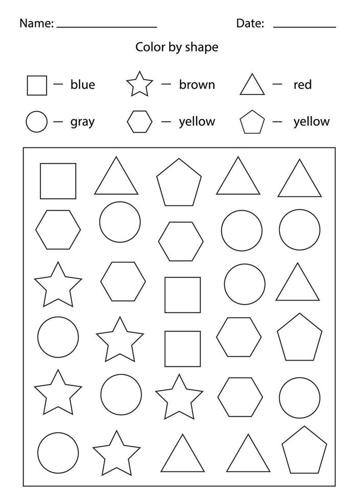 Color by shapes. Black and white shapes. vector