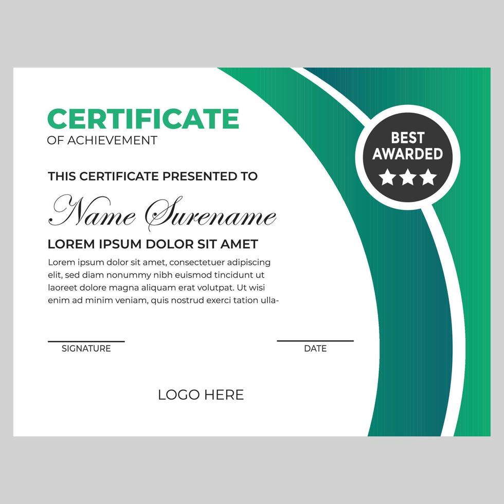 Certificate design template for achievement vector