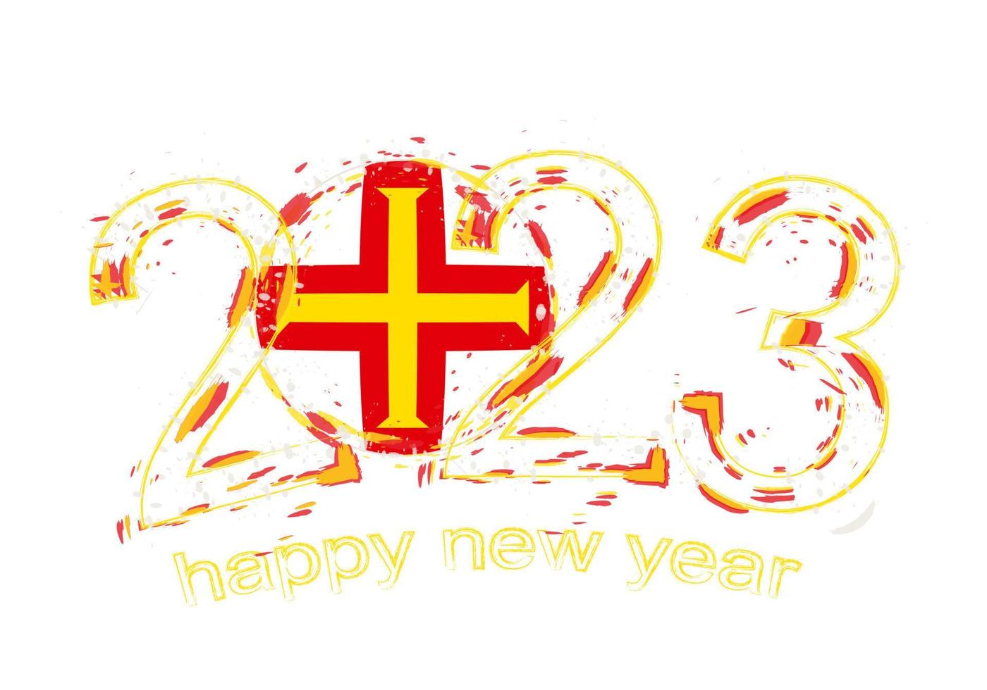 2023 Year in grunge style with flag of Guernsey. vector
