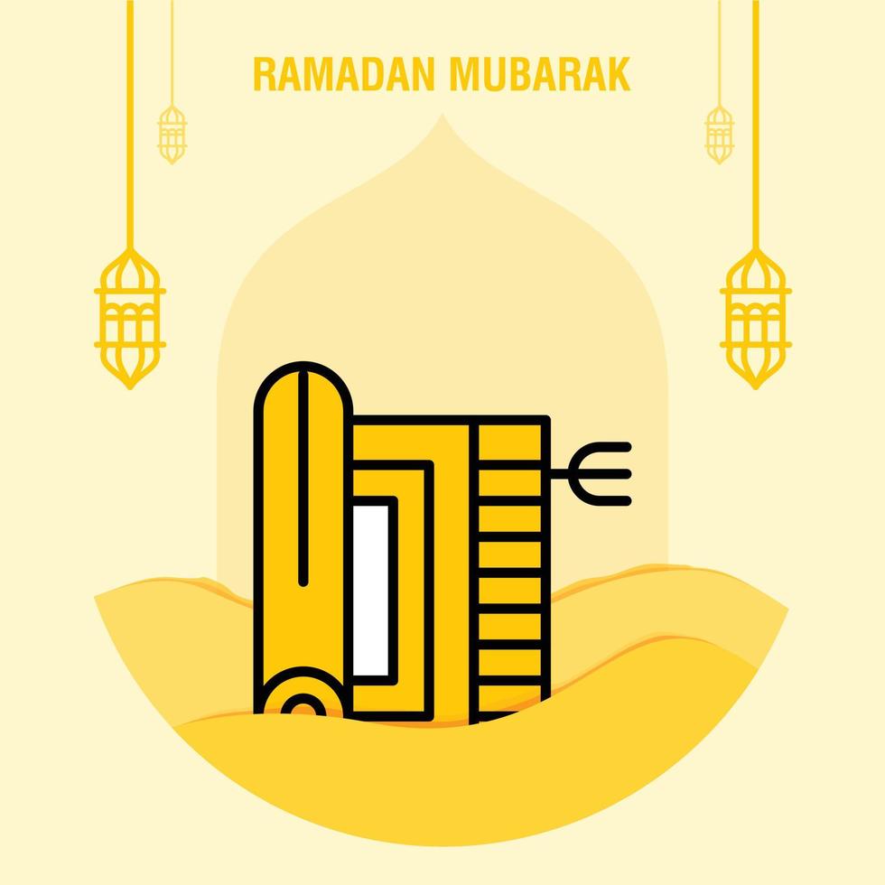 Ramadan kareem greeting template islamic crescent and arabic lantern vector illustration