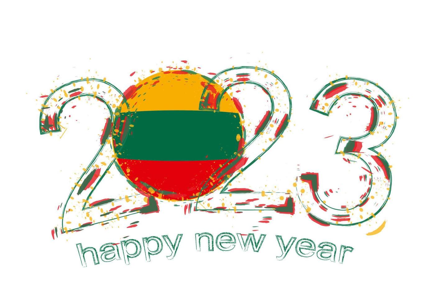 2023 Year in grunge style with flag of Lithuania. vector