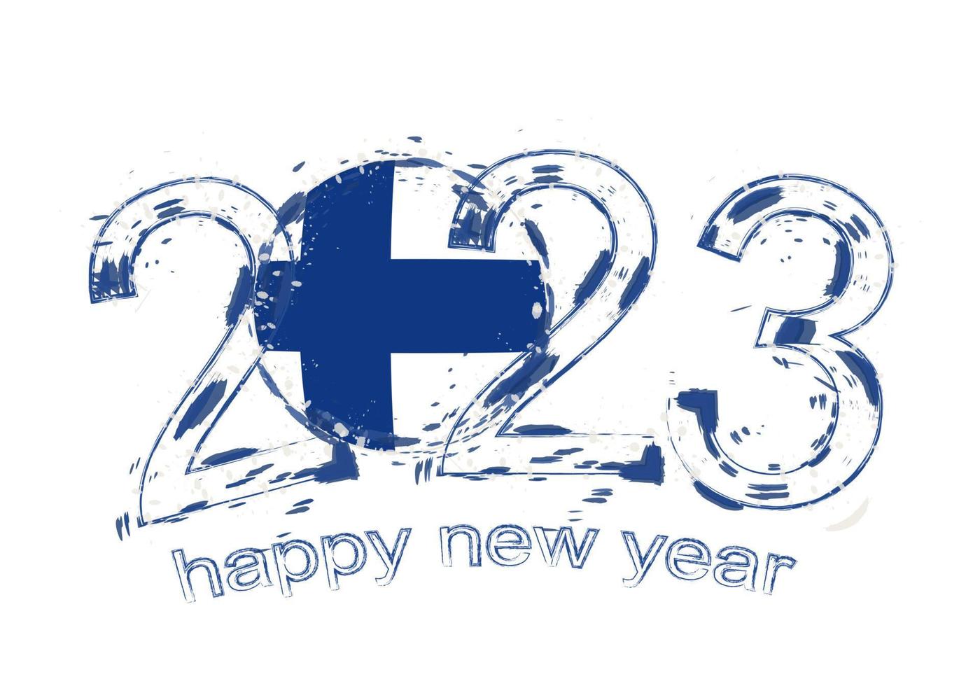 2023 Year in grunge style with flag of Finland. vector