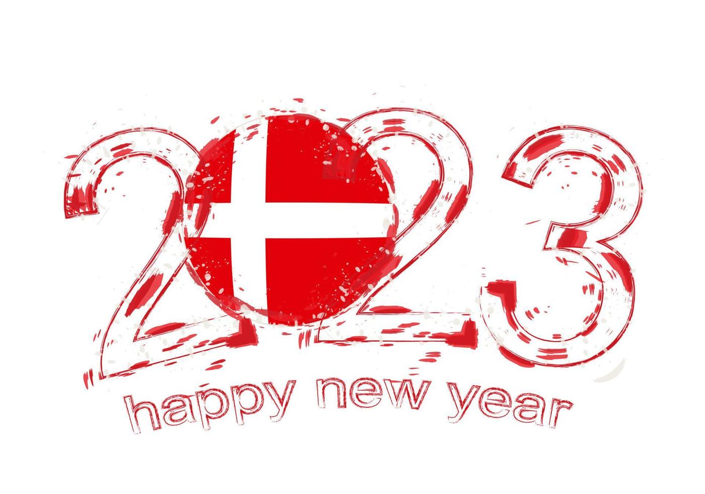 2023 Year in grunge style with flag of Denmark. vector