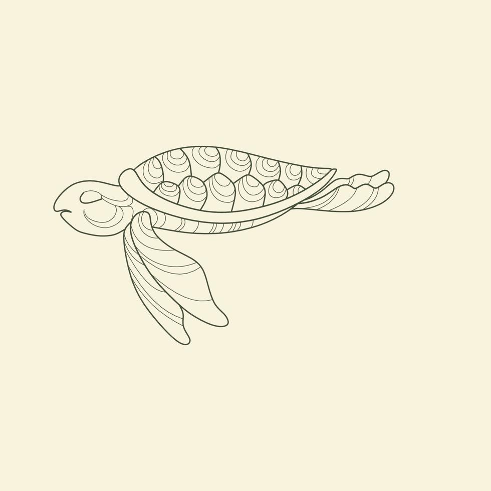 vector de arte de línea de tortuga. diseño gráfico de arte de línea de tortuga para colorear libros y decoración de paredes