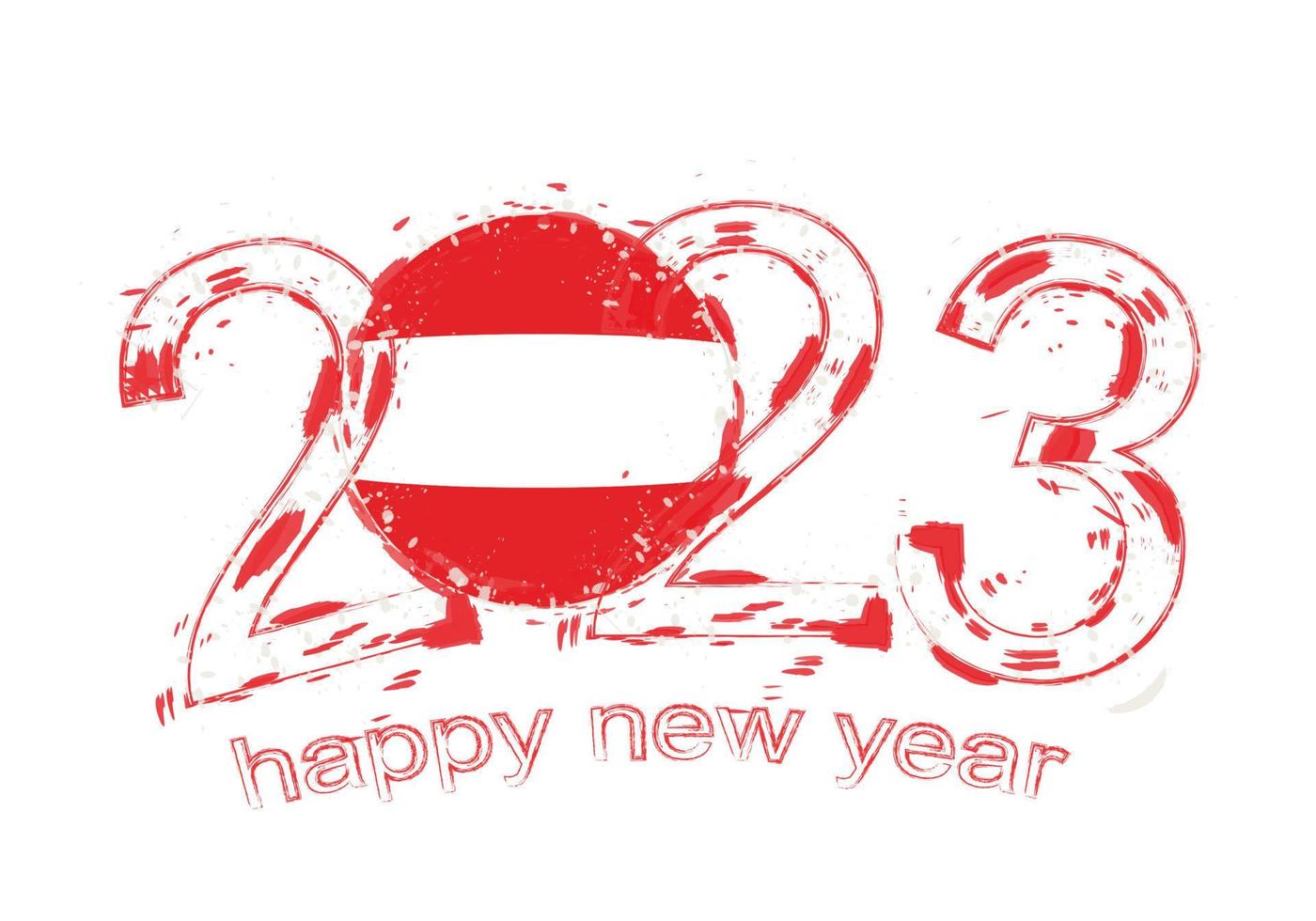 2023 Year in grunge style with flag of Austria. vector