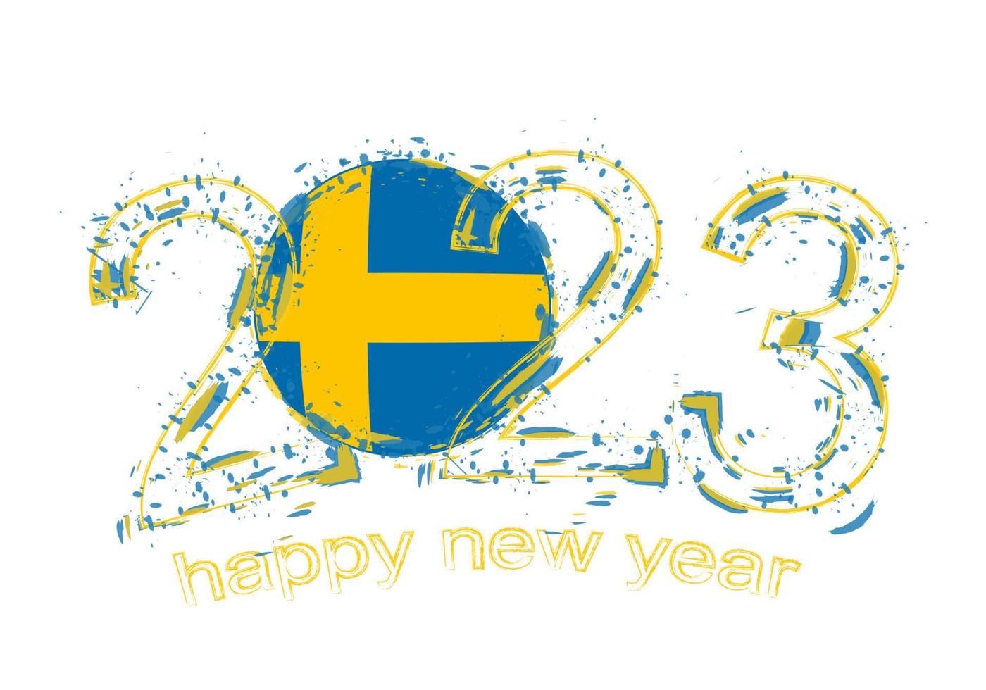 2023 Year in grunge style with flag of Sweden. vector