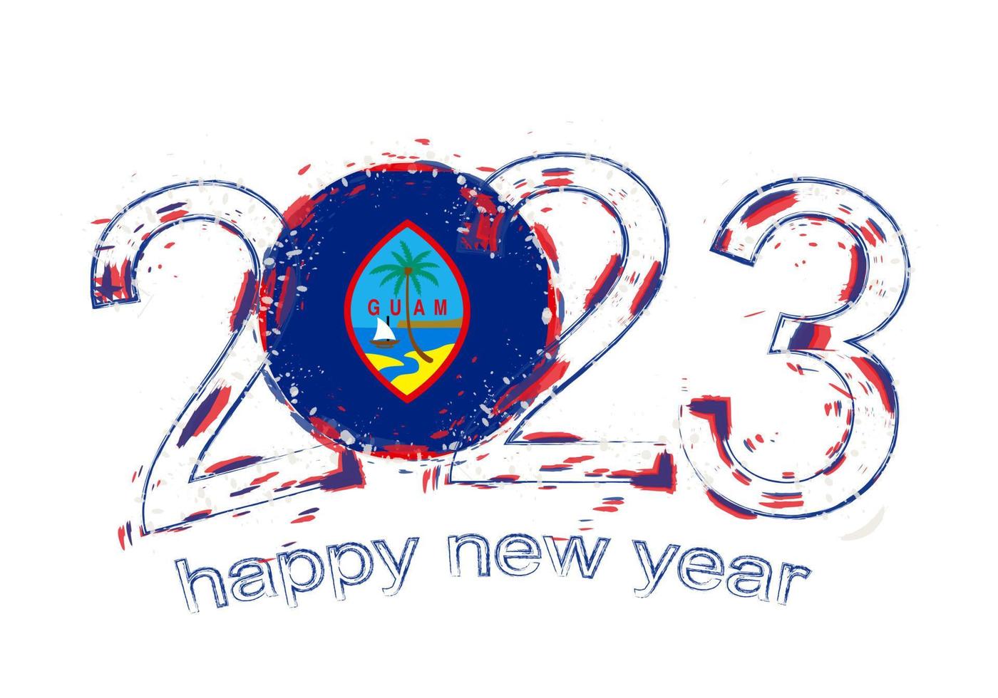 2023 Year in grunge style with flag of Guam. vector
