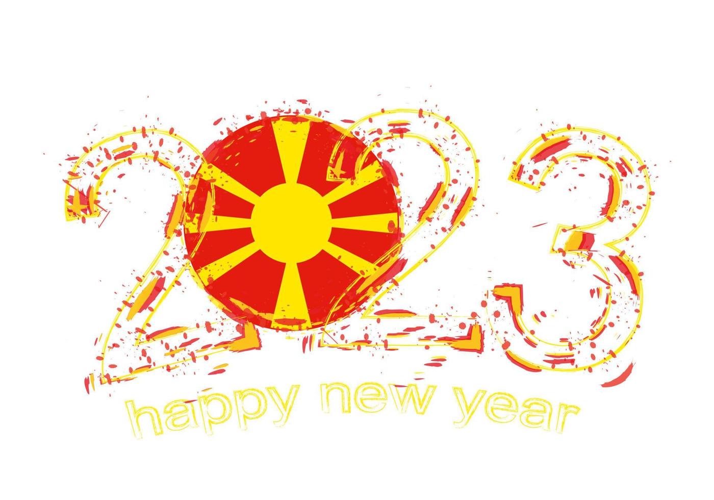 2023 Year in grunge style with flag of Macedonia. vector