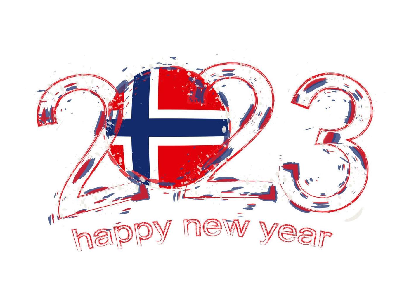 2023 Year in grunge style with flag of Norway. vector