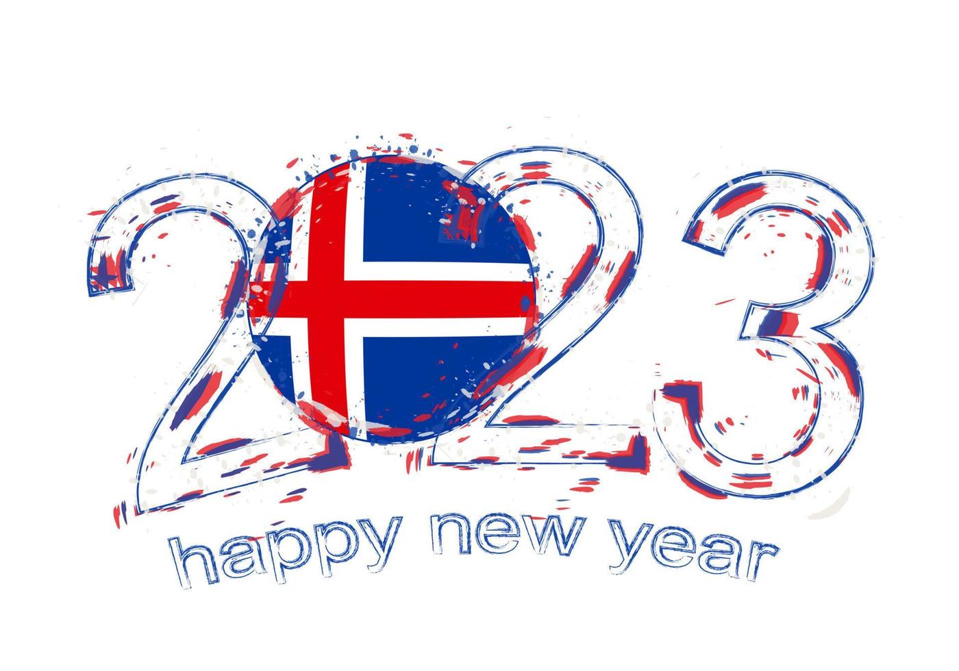 2023 Year in grunge style with flag of Iceland. vector