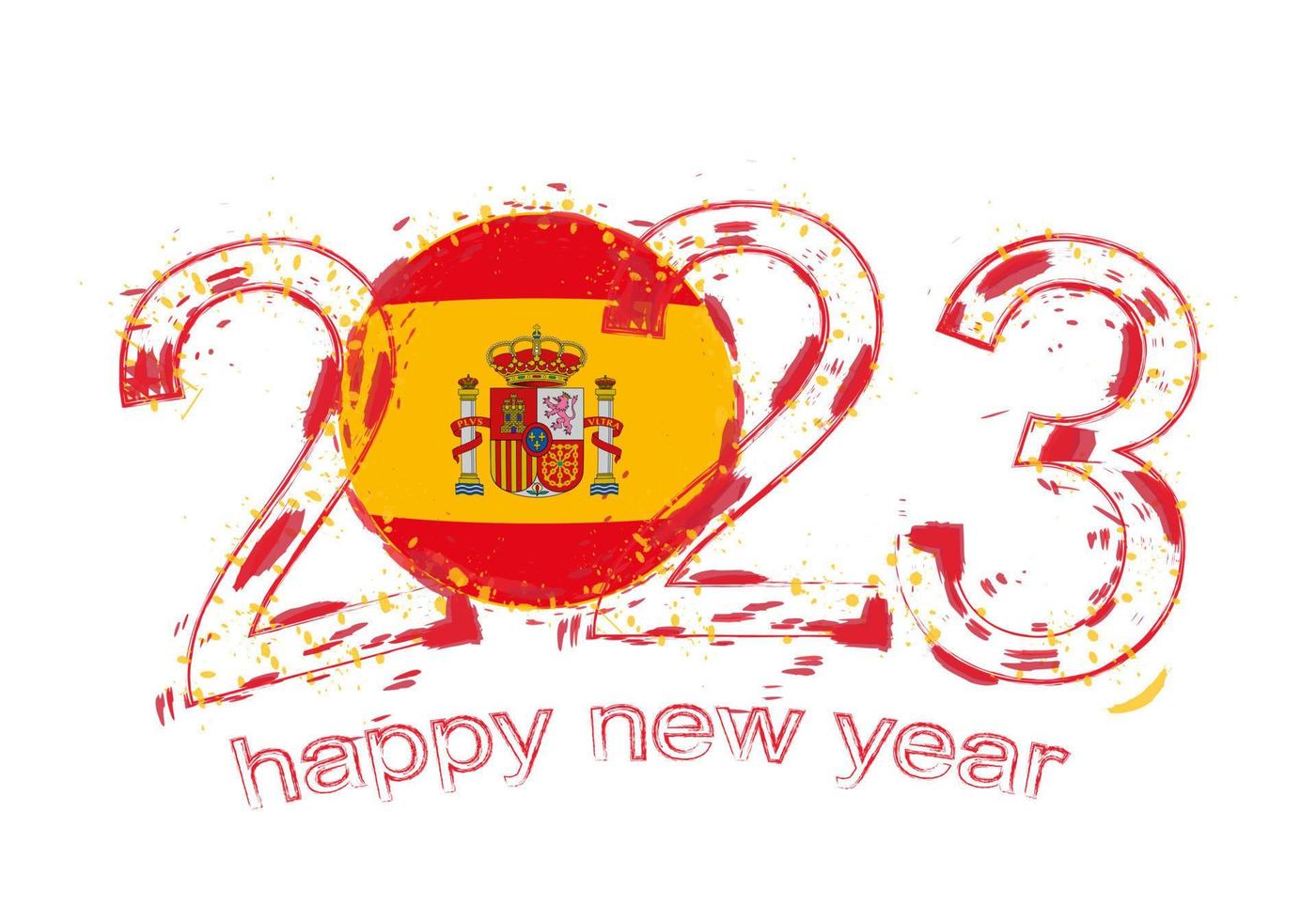 Año 2023 en estilo grunge con bandera de españa. vector