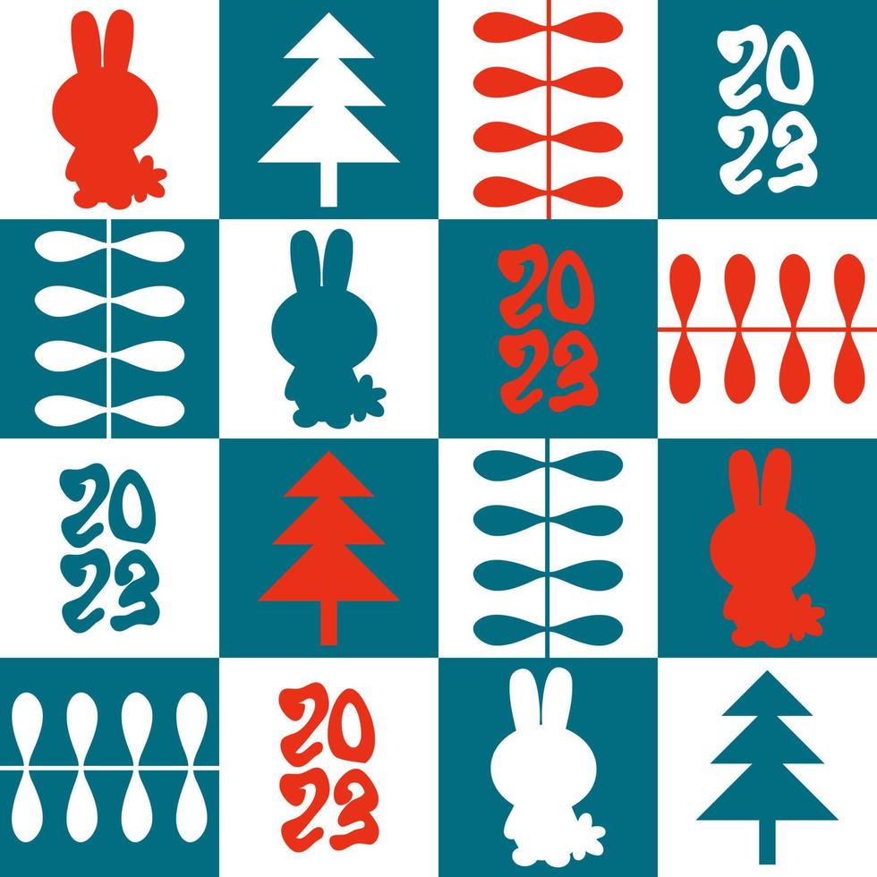New Year 2023 seamless pattern with bunnies silhouettes. vector