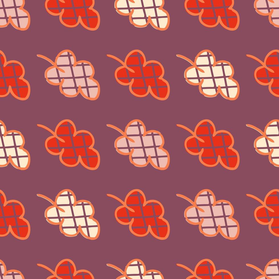 Retro style checkered oak leaves seamless pattern. vector