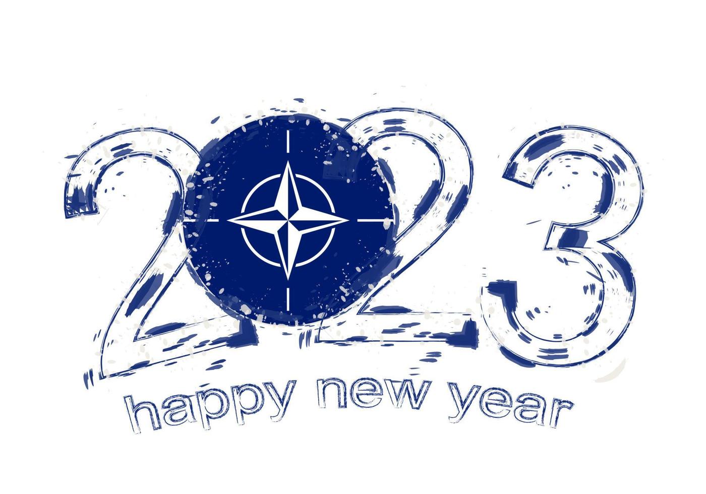 Año 2023 en estilo grunge con bandera de la OTAN. vector