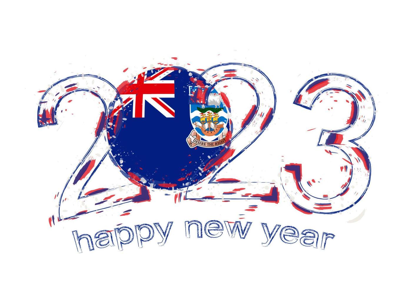 Año 2023 en estilo grunge con bandera de las islas Malvinas. vector