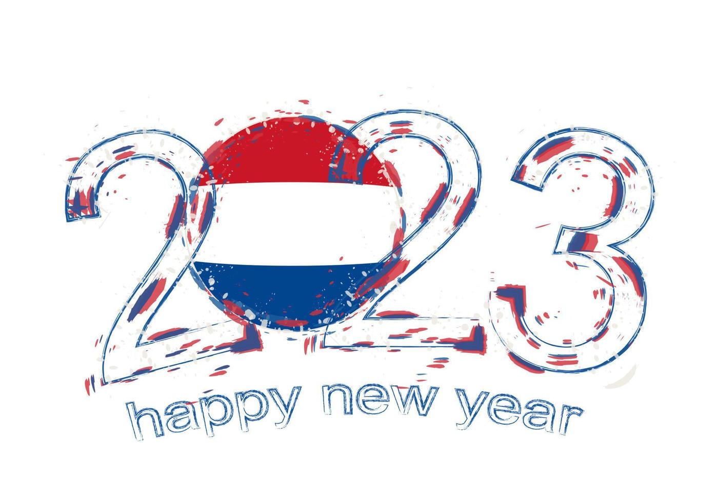 2023 Year in grunge style with flag of Netherlands. vector