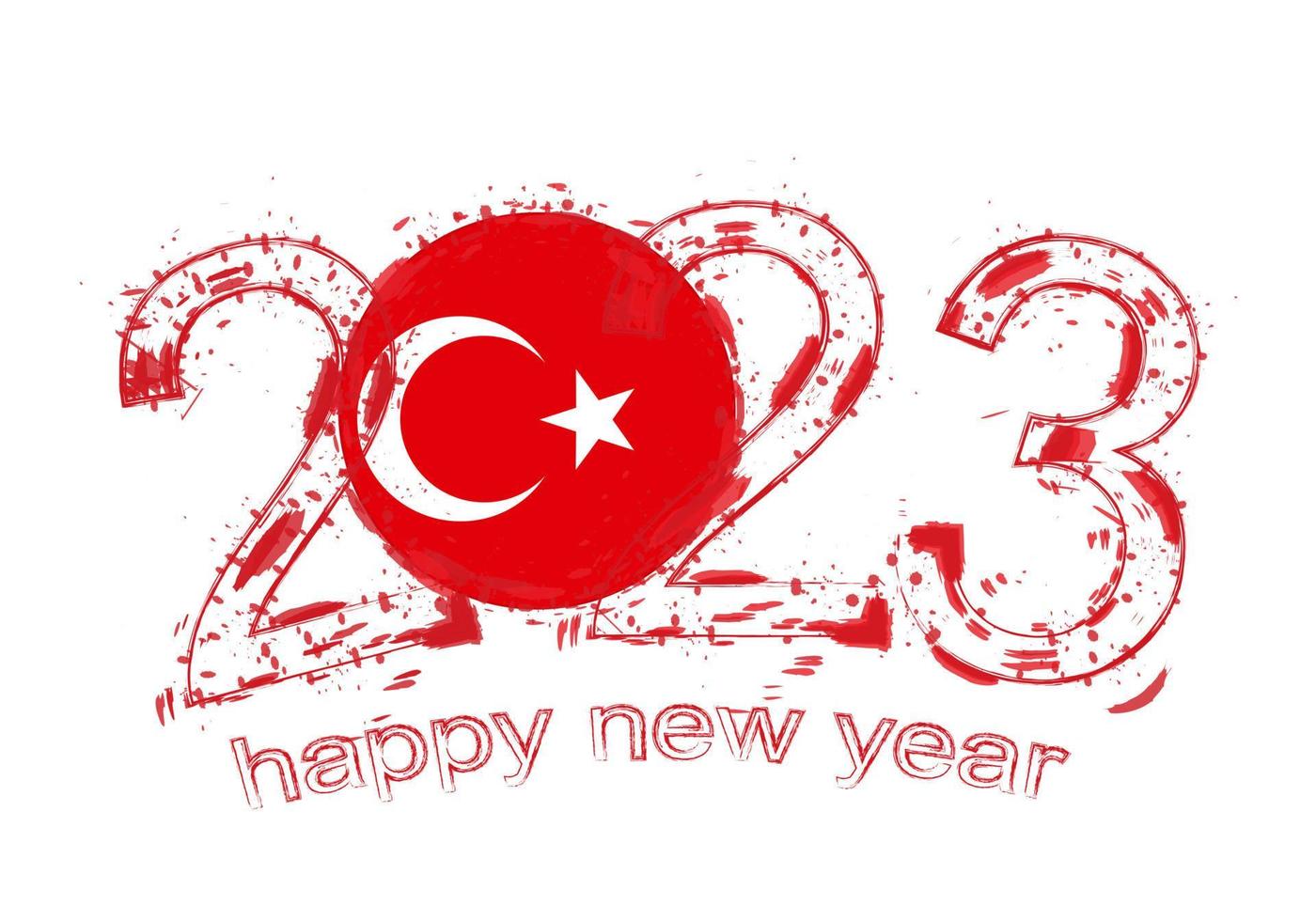 2023 Year in grunge style with flag of Turkey. vector