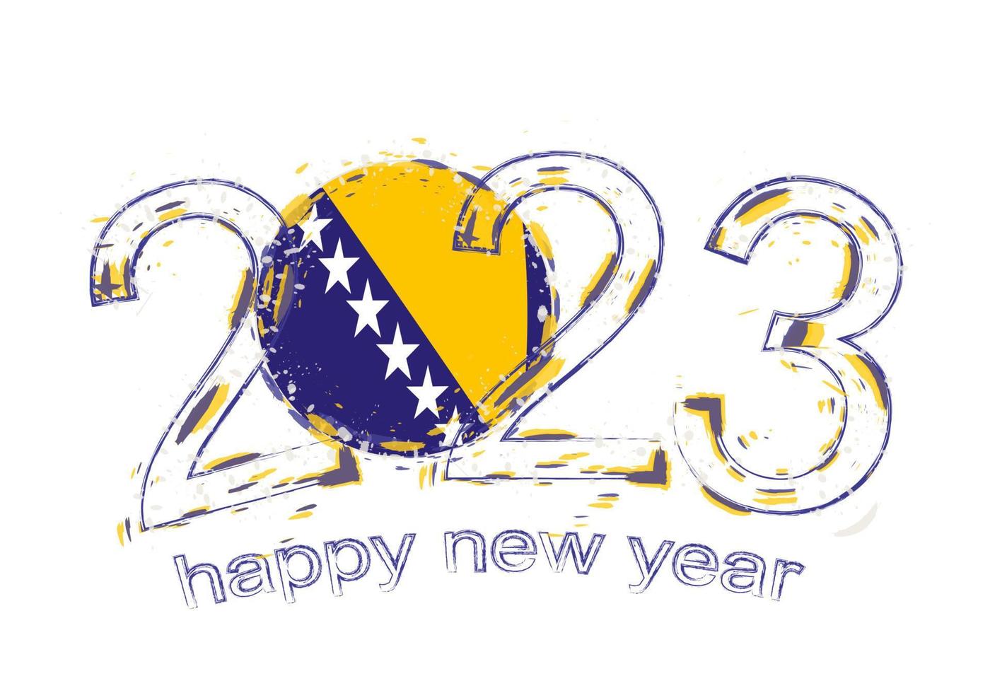 2023 Year in grunge style with flag of Bosnia and Herzegovina. vector