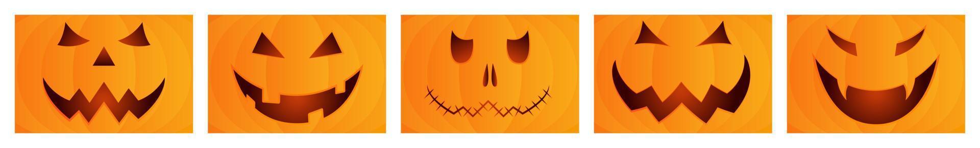 Set of five Pumpkins Face Background for Halloween. vector