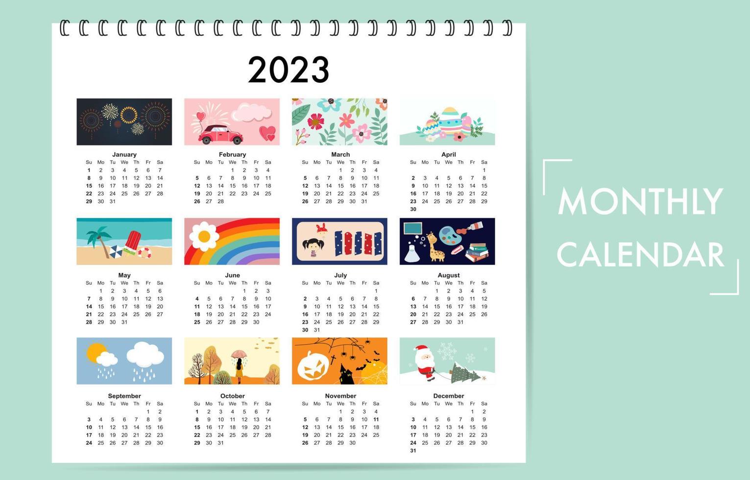 Cute seasonal holiday calendar 2023 with special festival vector