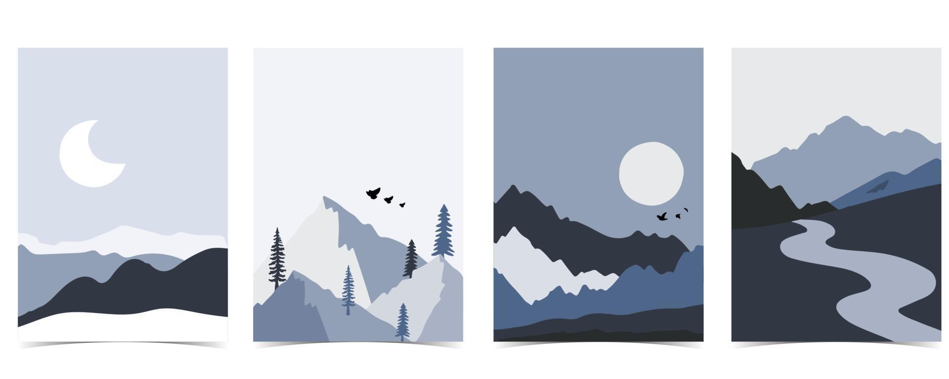 colección de fondo de paisaje de naturaleza invernal con montaña y cielo vector