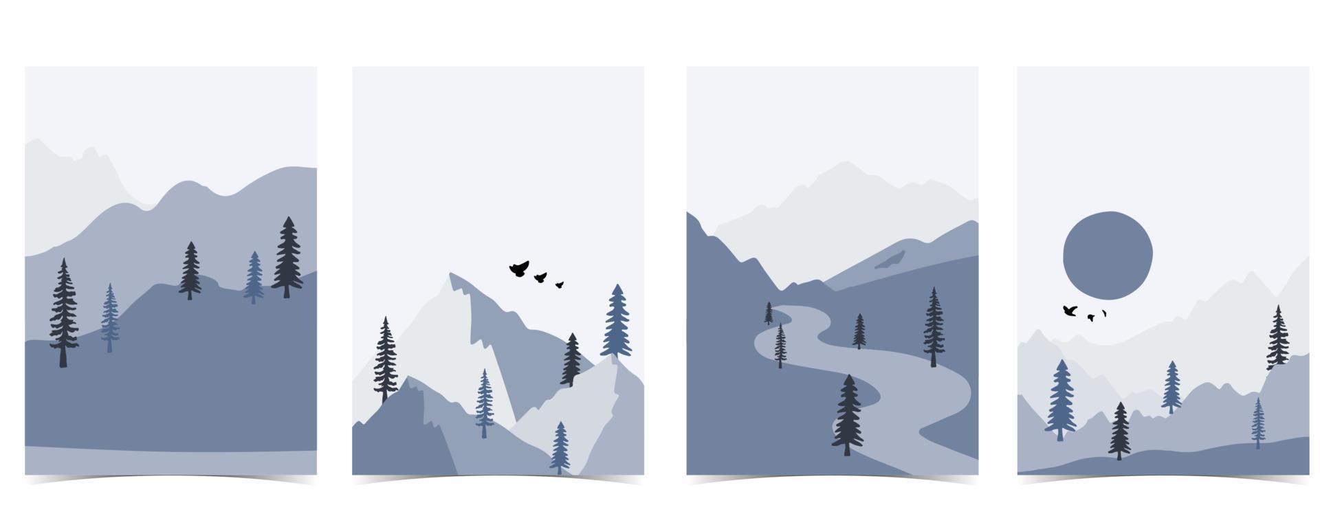 colección de fondo de paisaje de naturaleza invernal con montaña y cielo vector