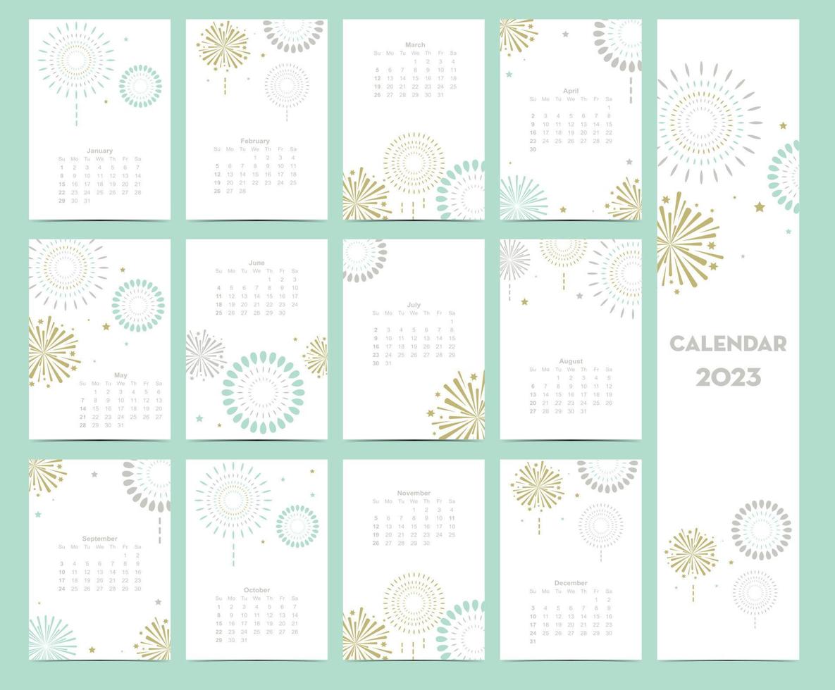 2023 calendar with firework on white background vector