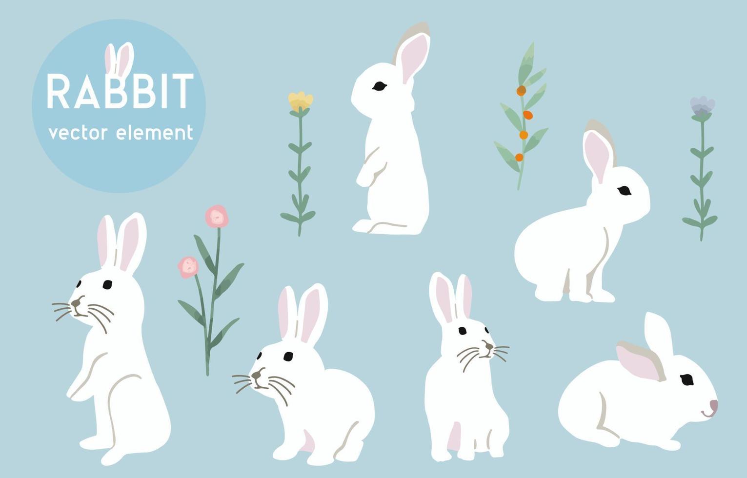 cute white rabbit character object with flower vector