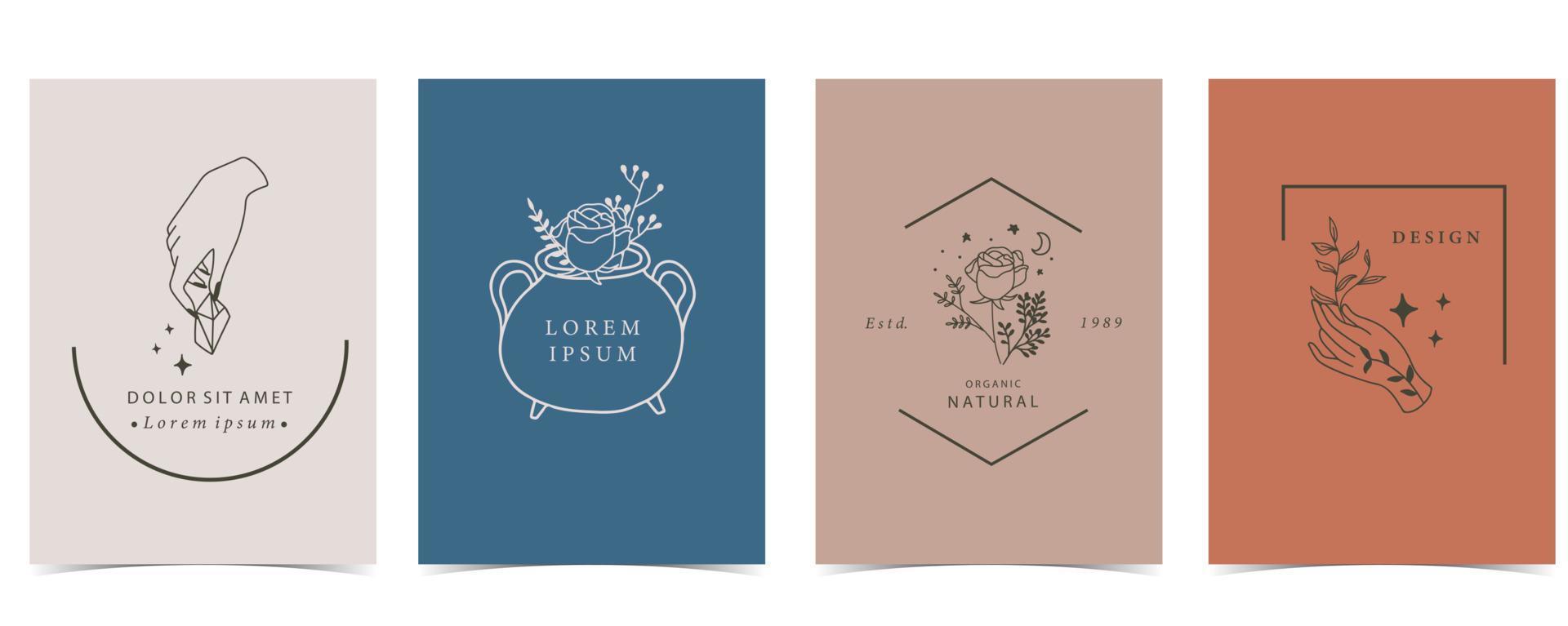 Beauty occult card collection with hand,geometric,flower vector