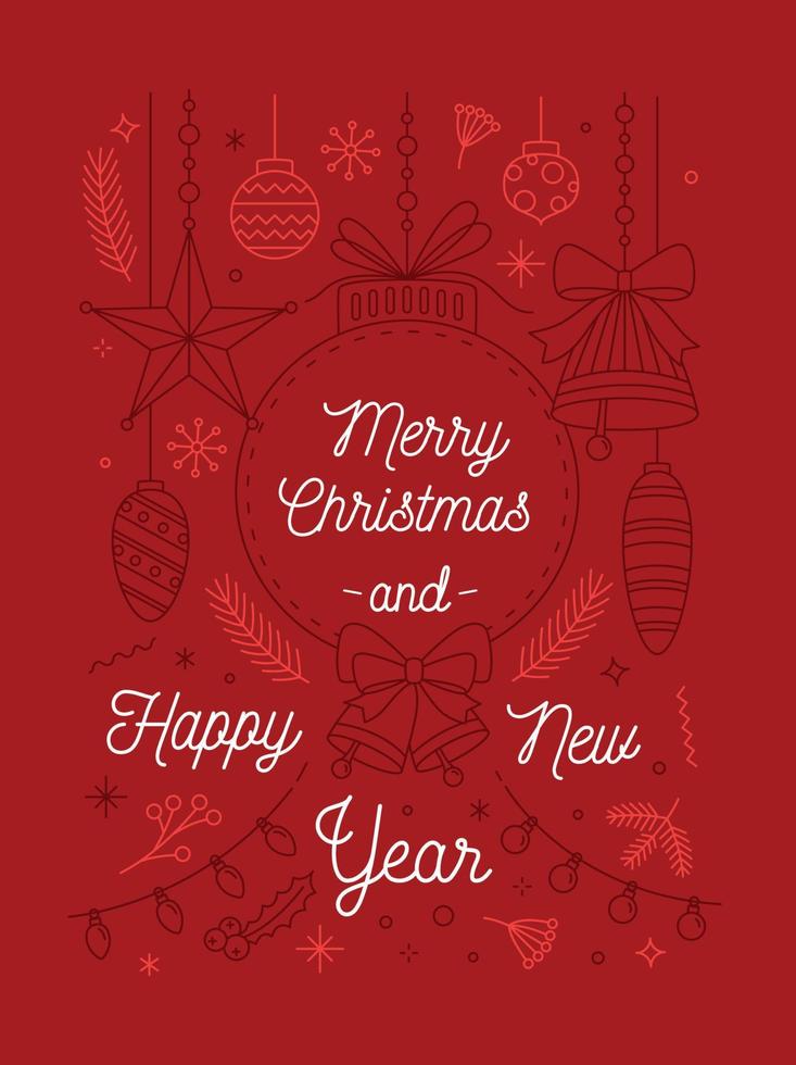 Christmas whishing post-card with monoline celebration elements vector