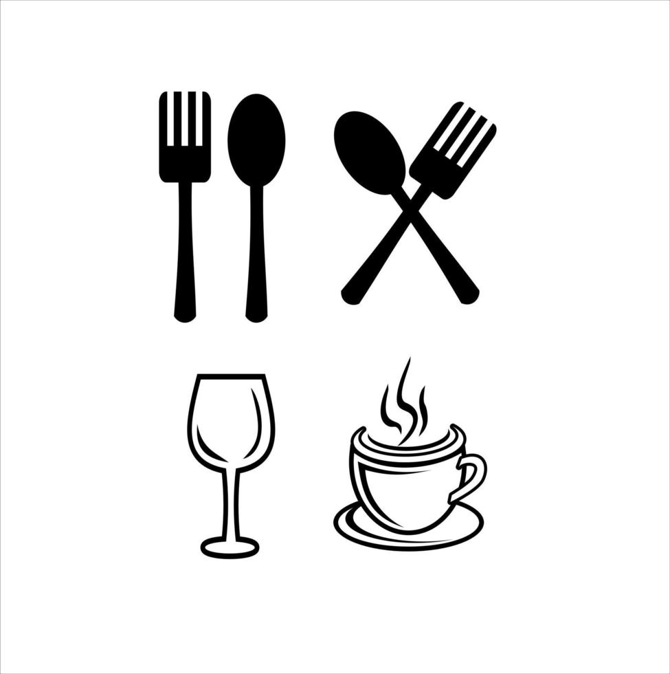 vector of spoon, fork, glass, cup