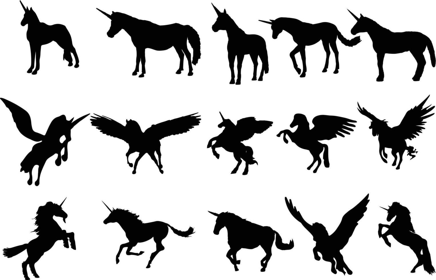 The set of Unicorn-Horse silhouette collection vector