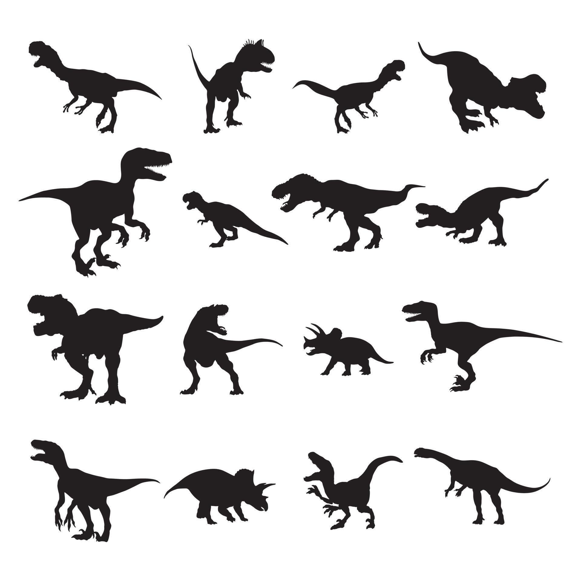 Dinosaur silhouettes set, Black dinosaur silhouette collection