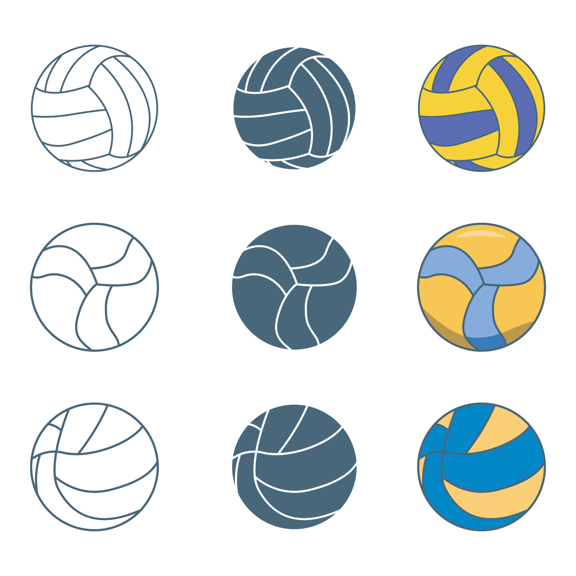 Volleyball silhouettes, Volleyball outline, Volleyball illustration set