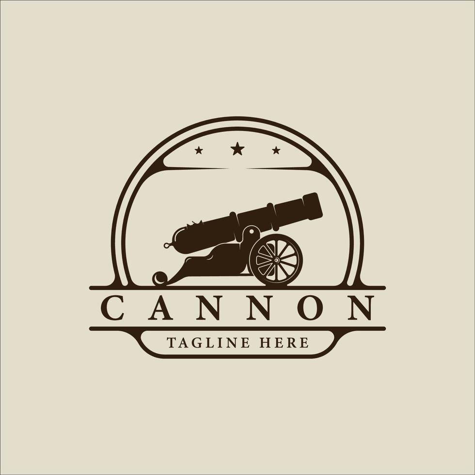 cannon or artillery logo vintage vector illustration template icon graphic design. gun or weapon sign or symbol for military equipment  with retro badge concept