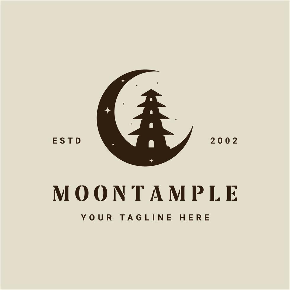 Moon Temple logo vintage vector ilustración plantilla icono diseño gráfico. signo o símbolo de la cultura asiática para los viajes turísticos con una idea creativa