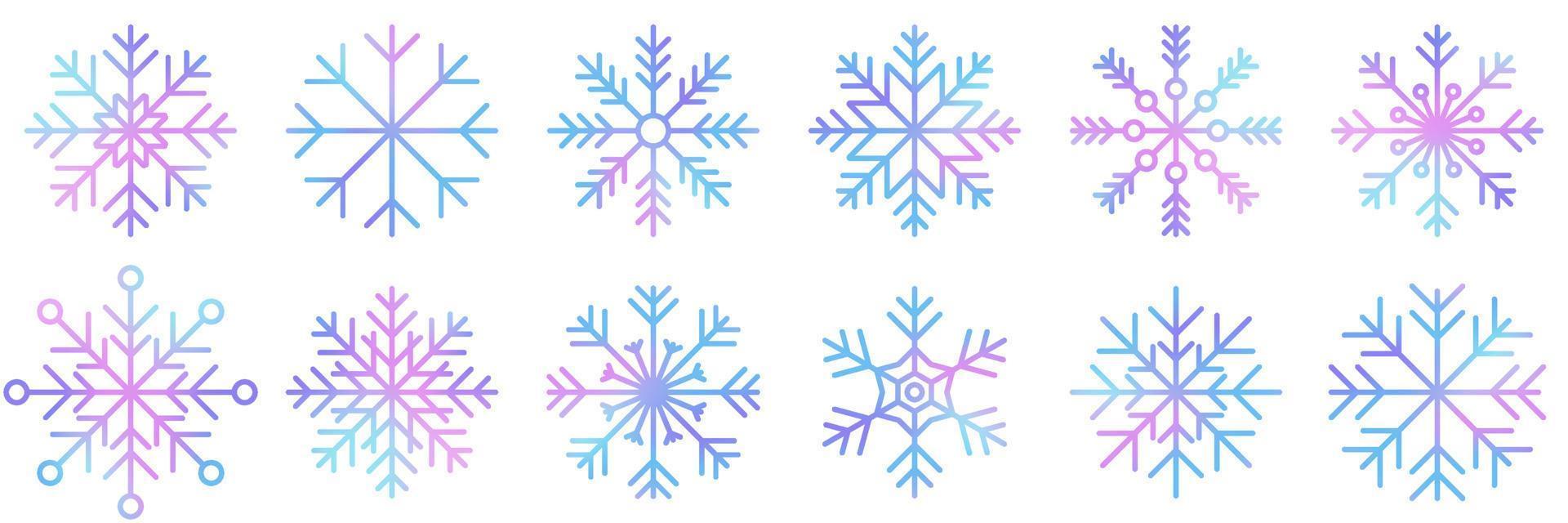 conjunto de copos de nieve de acuarela de vector. colección de copos de nieve artísticos con textura de acuarela. conjunto de copos de nieve. ilustración vectorial vector