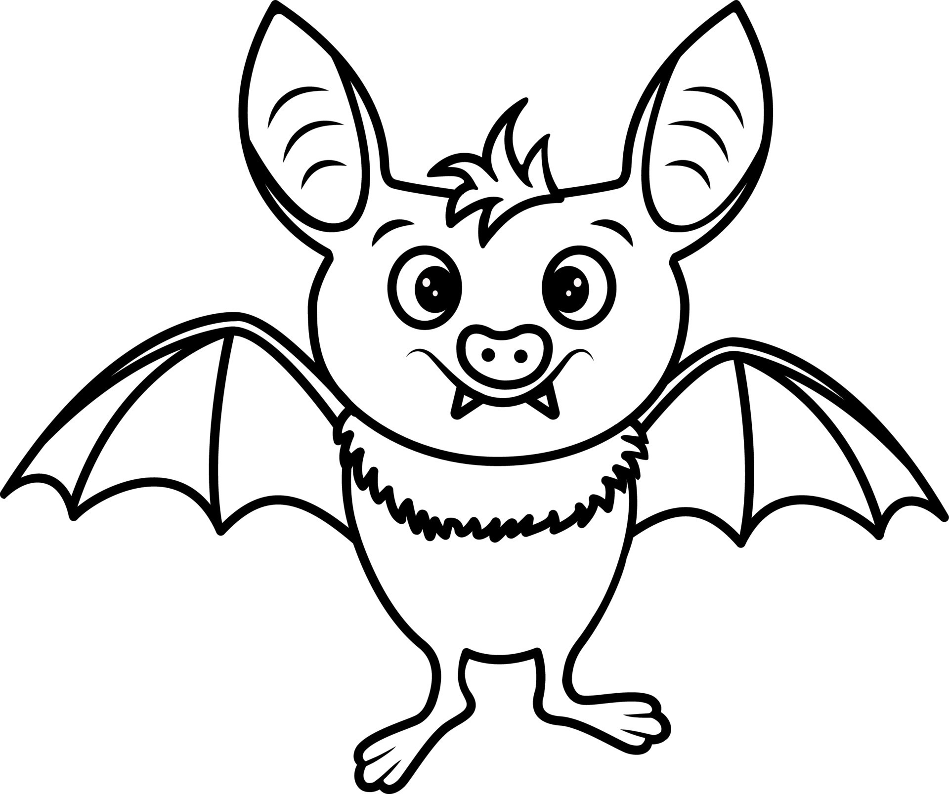 Vector illustration of a black bat character flying with wings