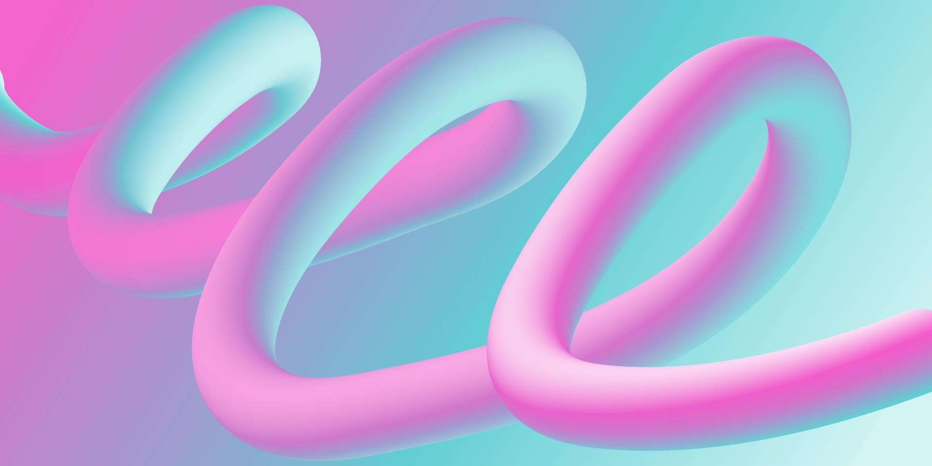 3d abstract gradient background. Neon blue and pink curve line. Horizontal banner, poster. Vector illustration.