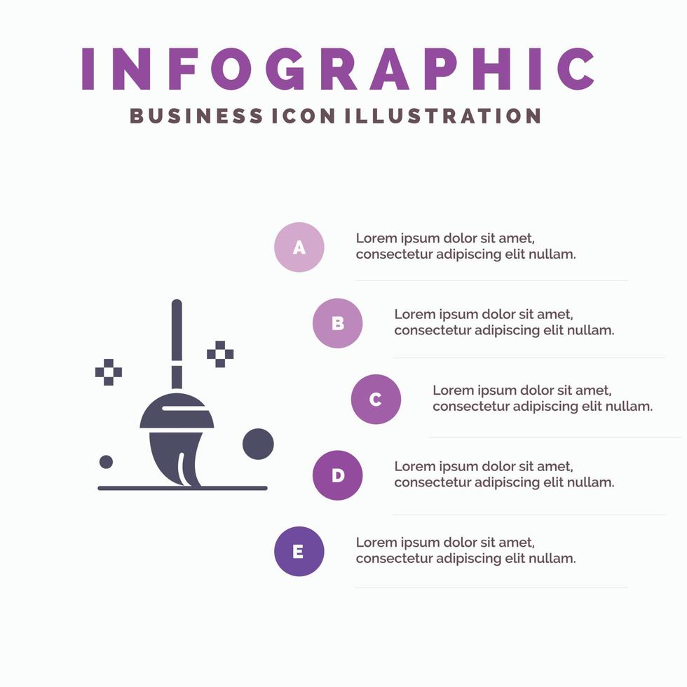 Bucket Cleaning Mop Solid Icon Infographics 5 Steps Presentation Background vector