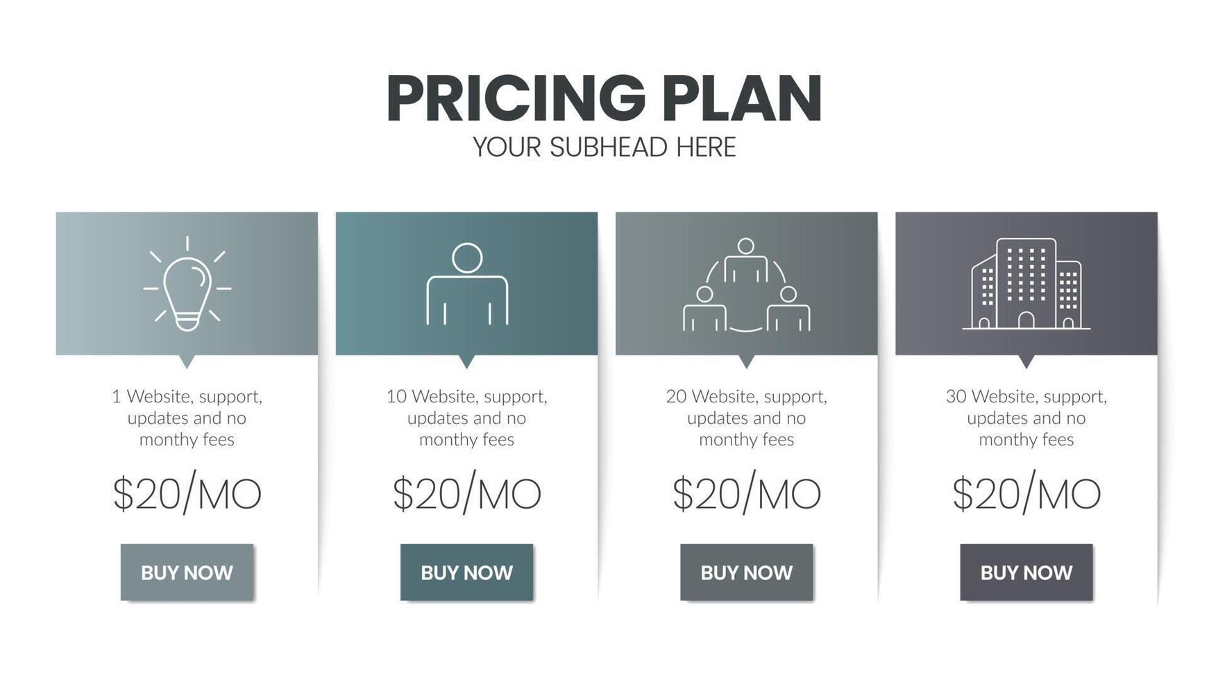 Modern creative pricing subscription plan table template with minimal line icon style. UI UX interface design elements. Infographic design element with option plans for website or presentation vector. vector