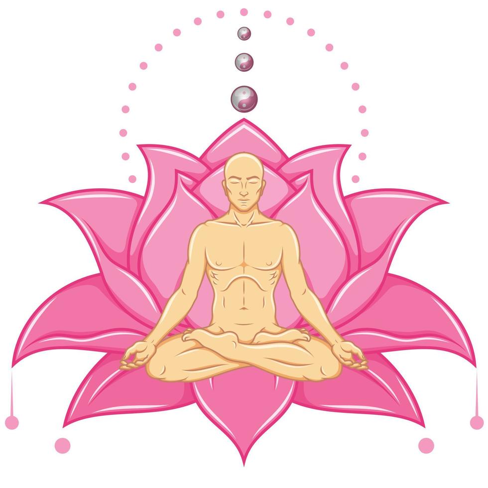 diseño vectorial de hombre meditando con fondo de loto vector