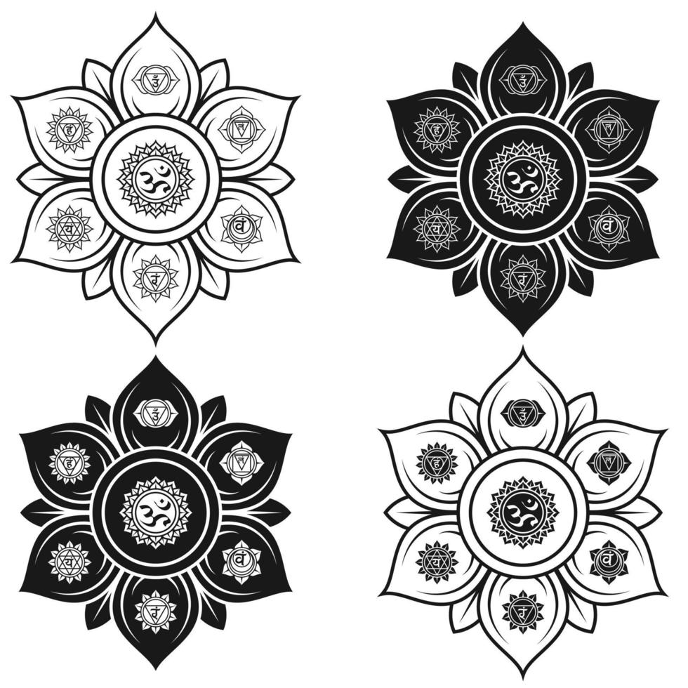 diseño vectorial de flor de loto con símbolo de chakras vector