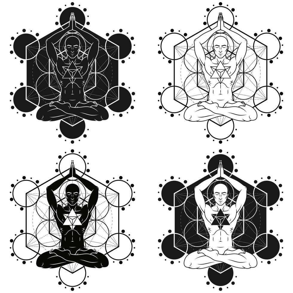 Vector Design of Meditating Man with Metatron Background