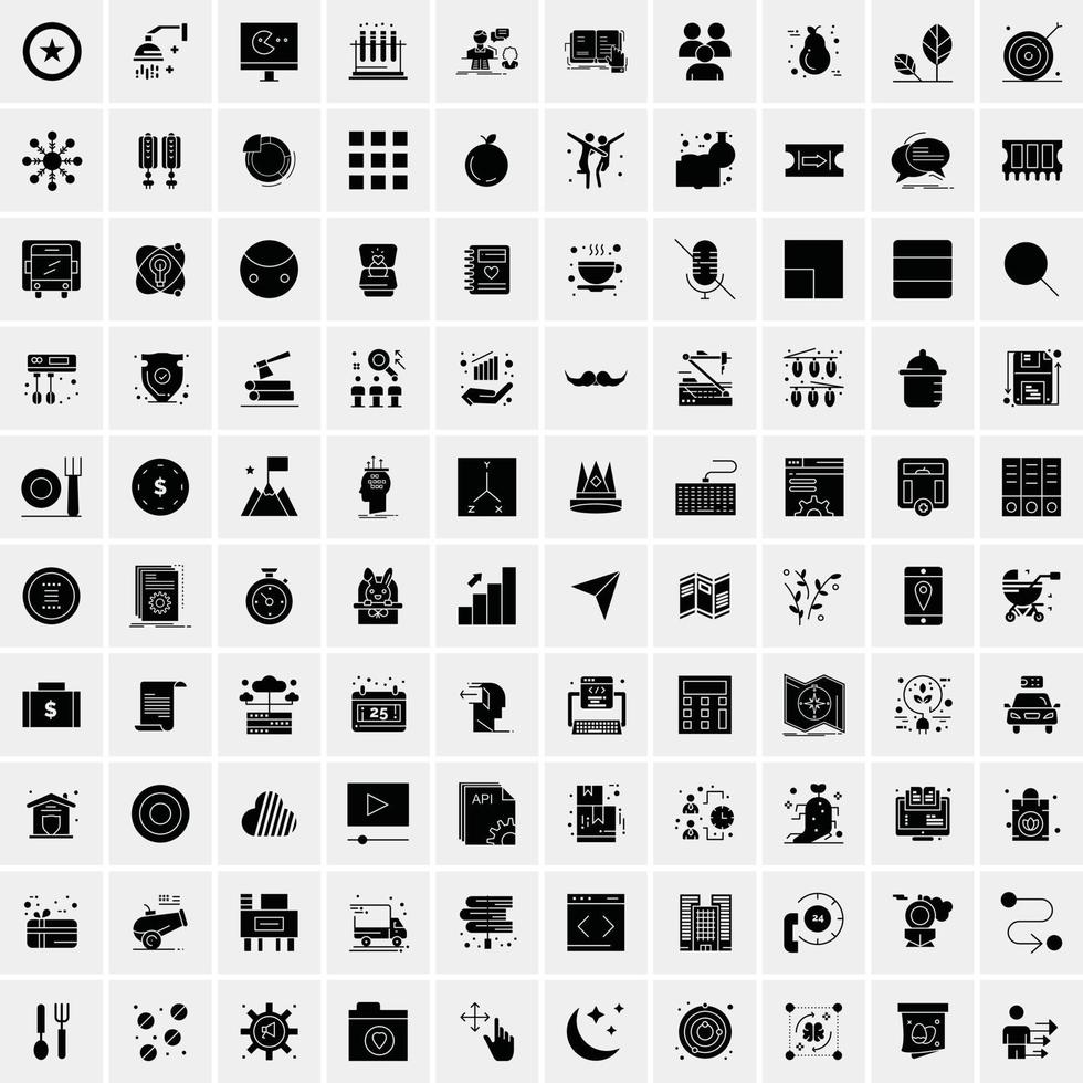 Set of 100 Business Solid Glyph icons vector