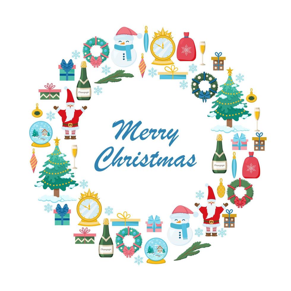 Round frame with Christmas elements. vector illustration