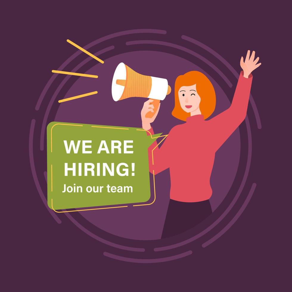 Staffing and recruiting business concept with woman holding megaphone illustration vector